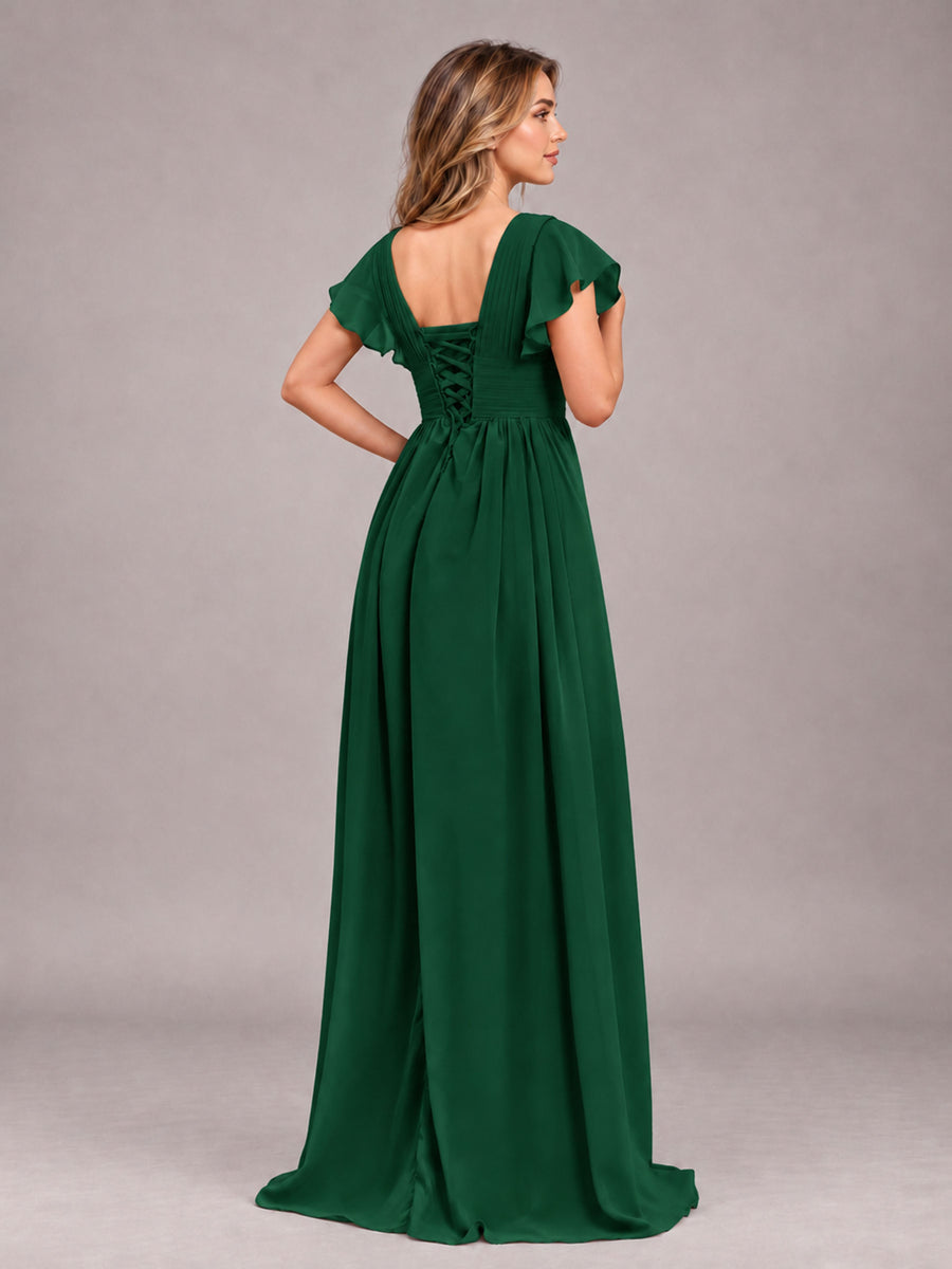 Emerald Green Sexy V-Neck Slit Floor Length Bridesmaid Dress With Pockets