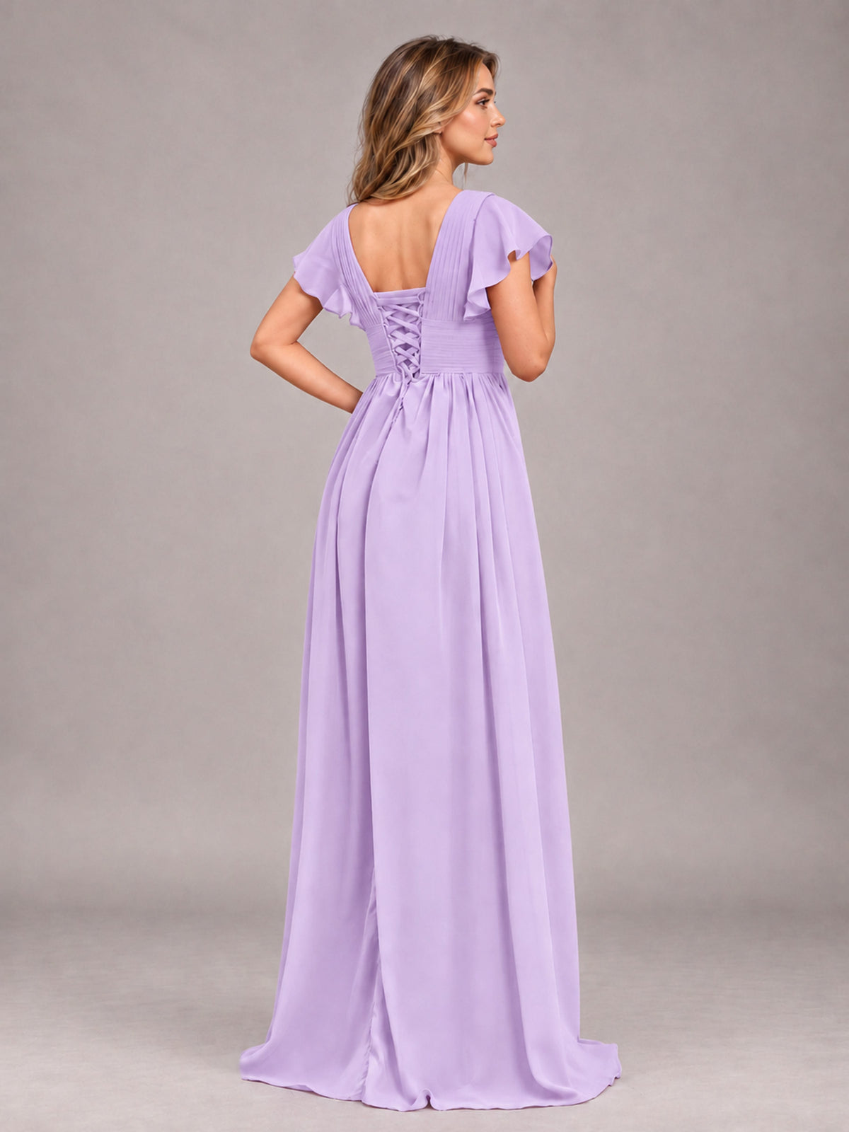Lilac Sexy V-Neck Slit Floor Length Bridesmaid Dress With Pockets