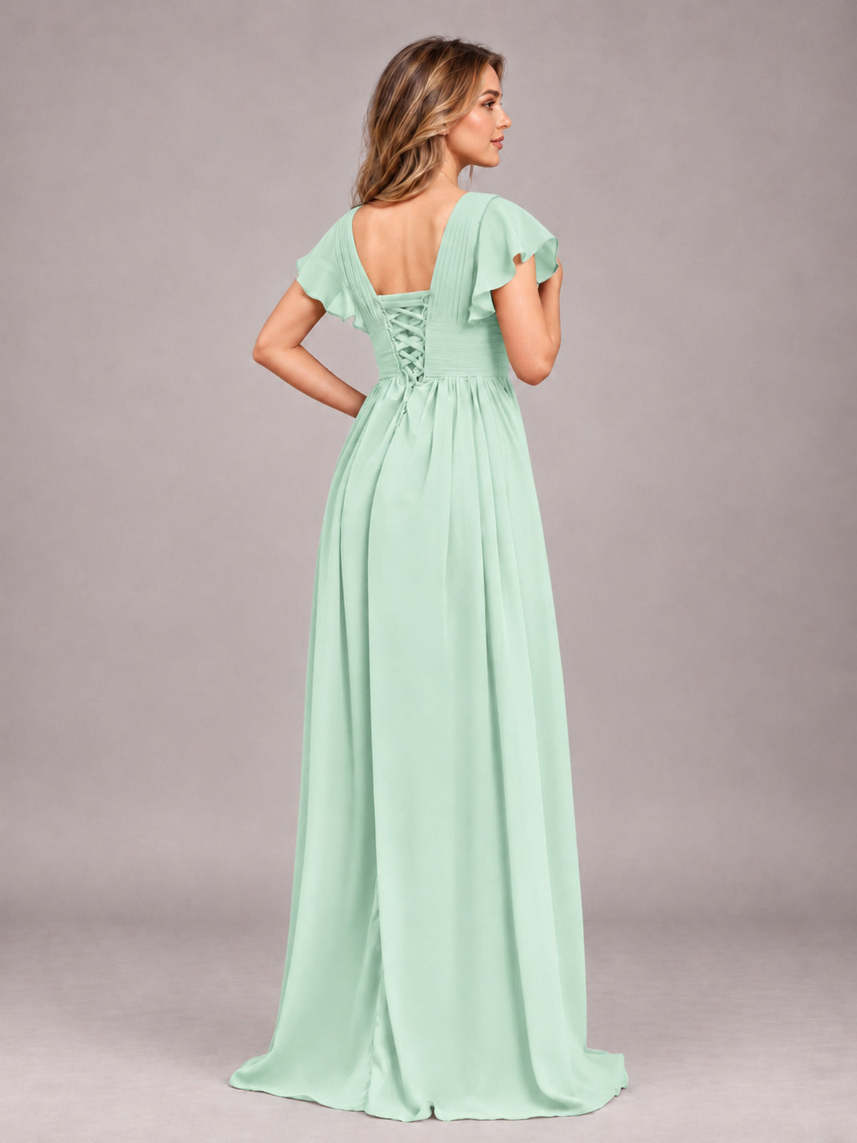 Mint Green Sexy V-Neck Slit Floor Length Bridesmaid Dress With Pockets