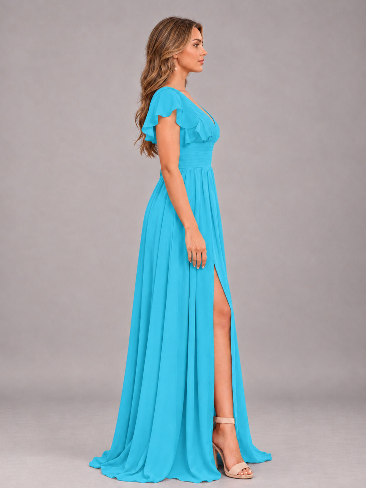 Pool Sexy V-Neck Slit Floor Length Bridesmaid Dress With Pockets