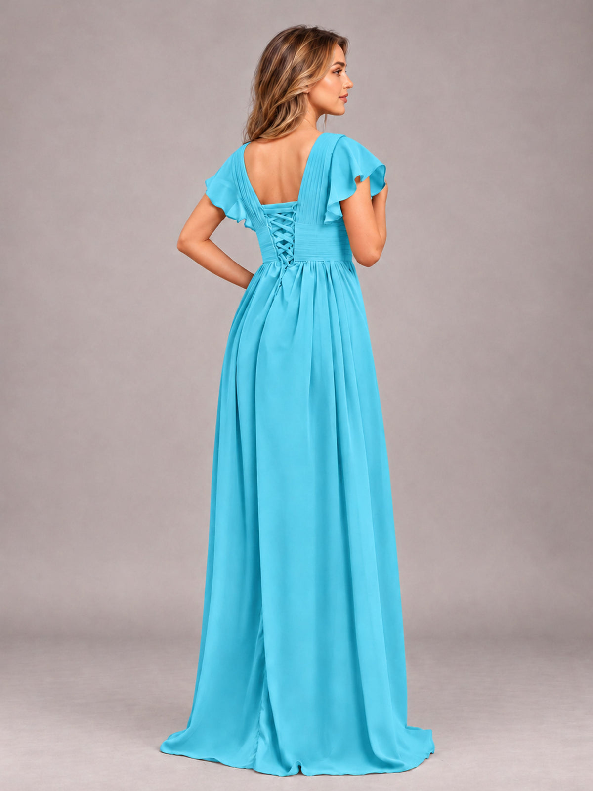 Pool Sexy V-Neck Slit Floor Length Bridesmaid Dress With Pockets