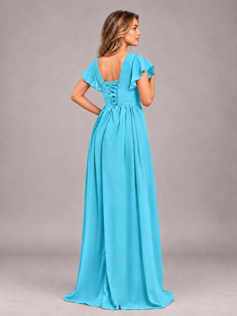 Pool Sexy V-Neck Slit Floor Length Bridesmaid Dress With Pockets
