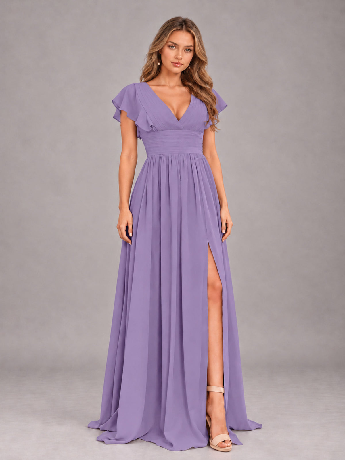 Tahiti Sexy V-Neck Slit Floor Length Bridesmaid Dress With Pockets