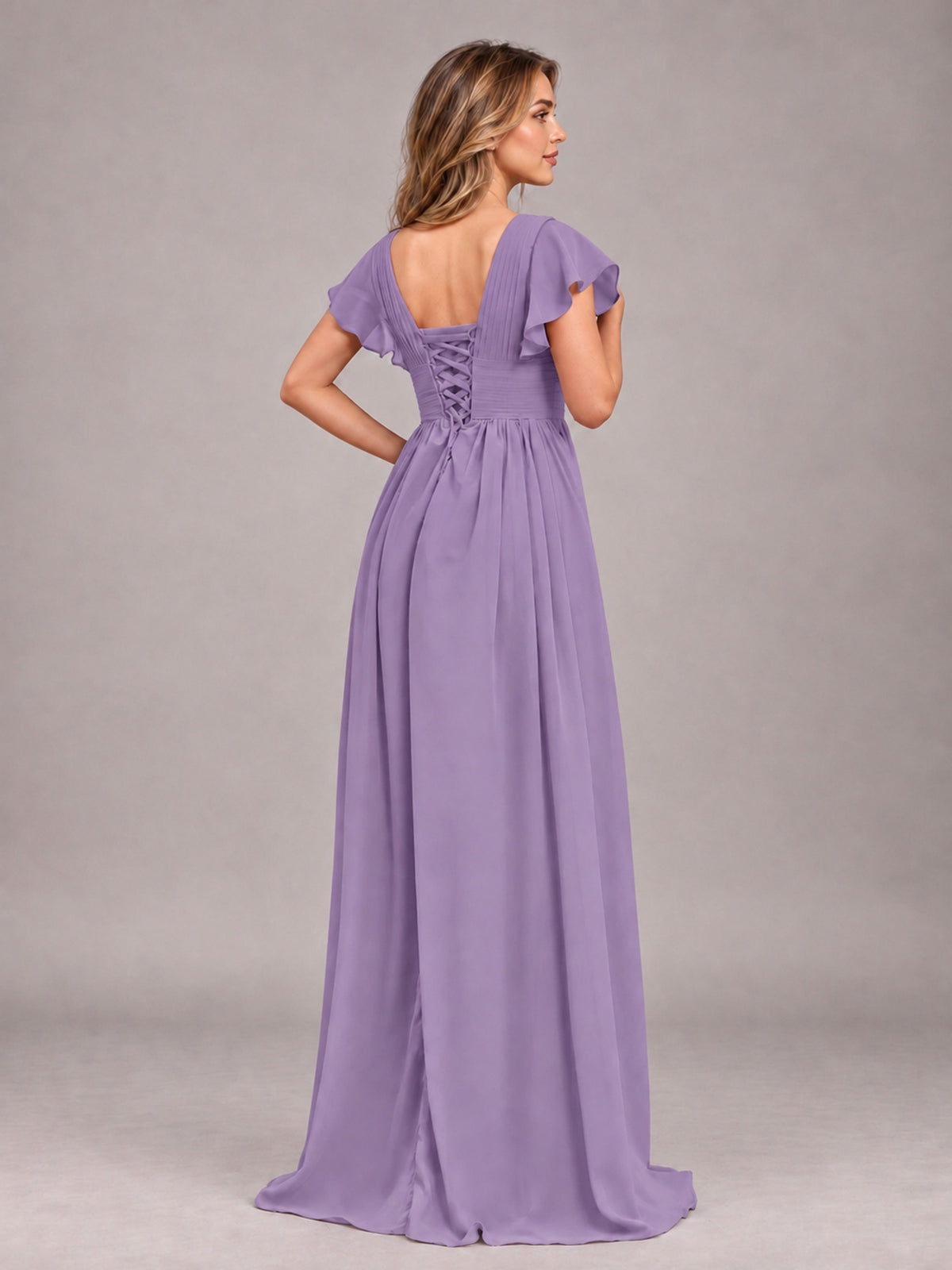 Tahiti Sexy V-Neck Slit Floor Length Bridesmaid Dress With Pockets