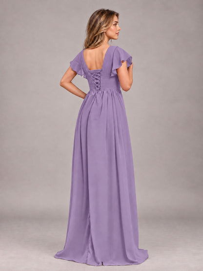Tahiti Sexy V-Neck Slit Floor Length Bridesmaid Dress With Pockets