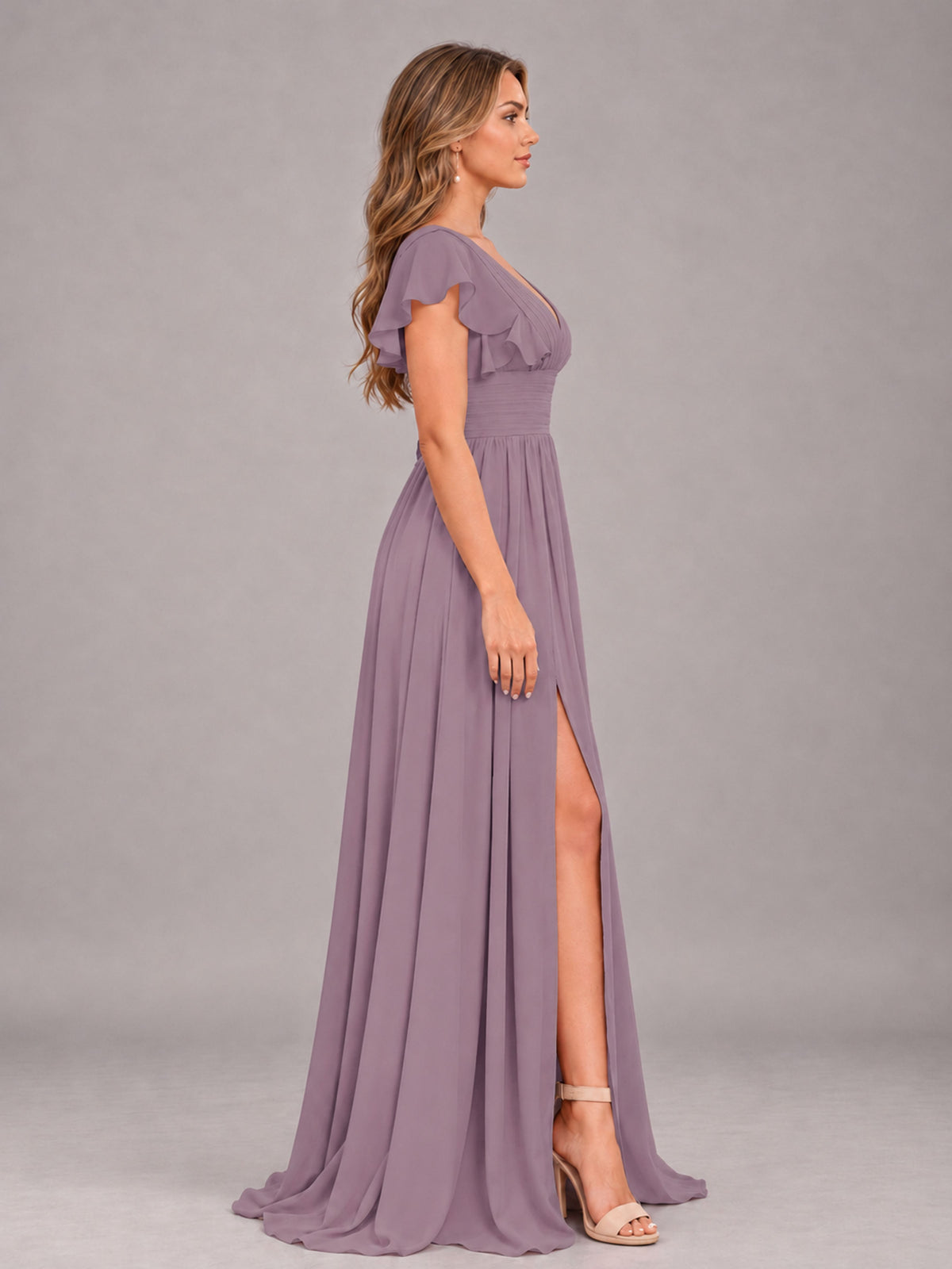 Wisteria Sexy V-Neck Slit Floor Length Bridesmaid Dress With Pockets