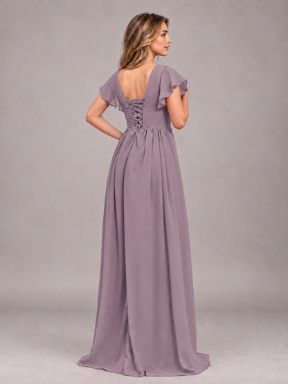 Wisteria Sexy V-Neck Slit Floor Length Bridesmaid Dress With Pockets