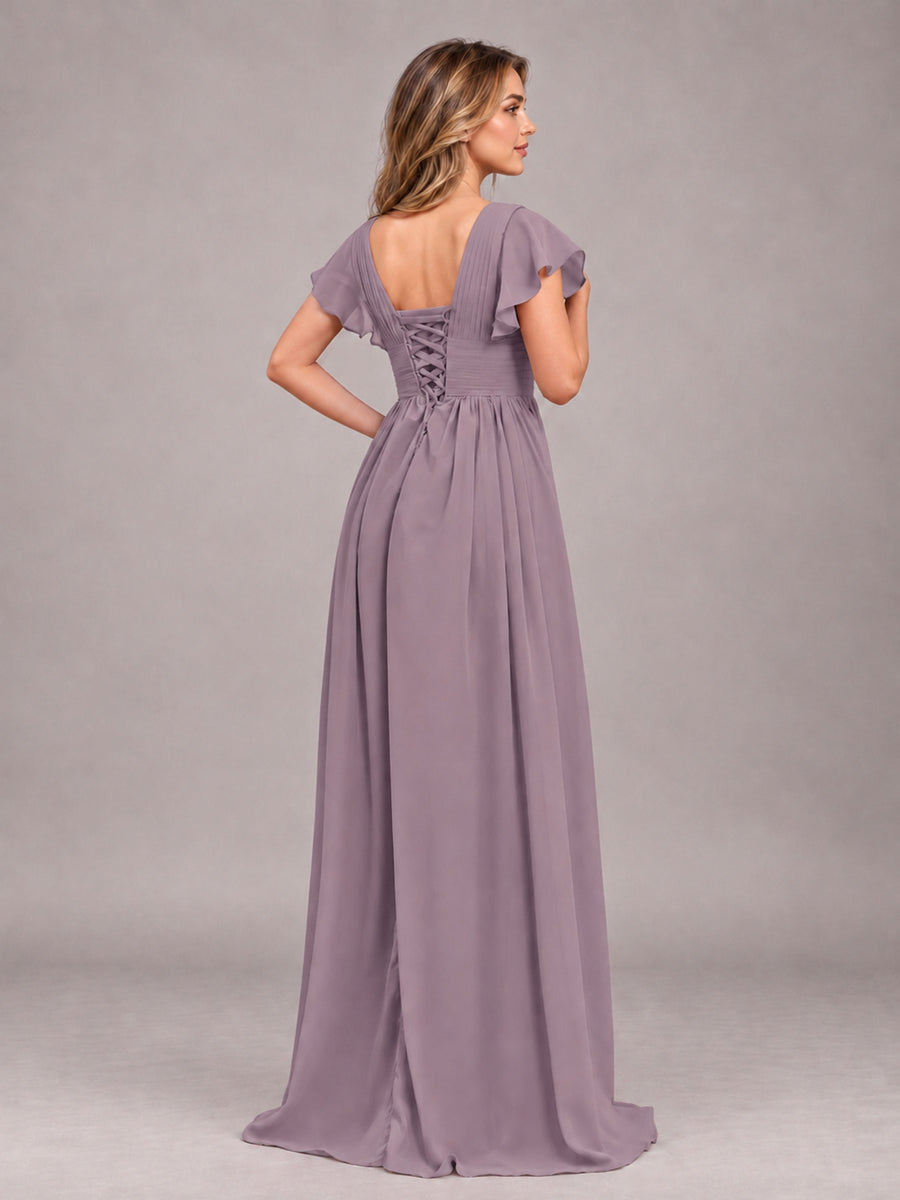 Wisteria Sexy V-Neck Slit Floor Length Bridesmaid Dress With Pockets