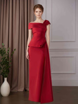 Sheath/Column Asymmetrical neck Cap Sleeves Floor-Length Mother of the Bride Dresses with Ruched