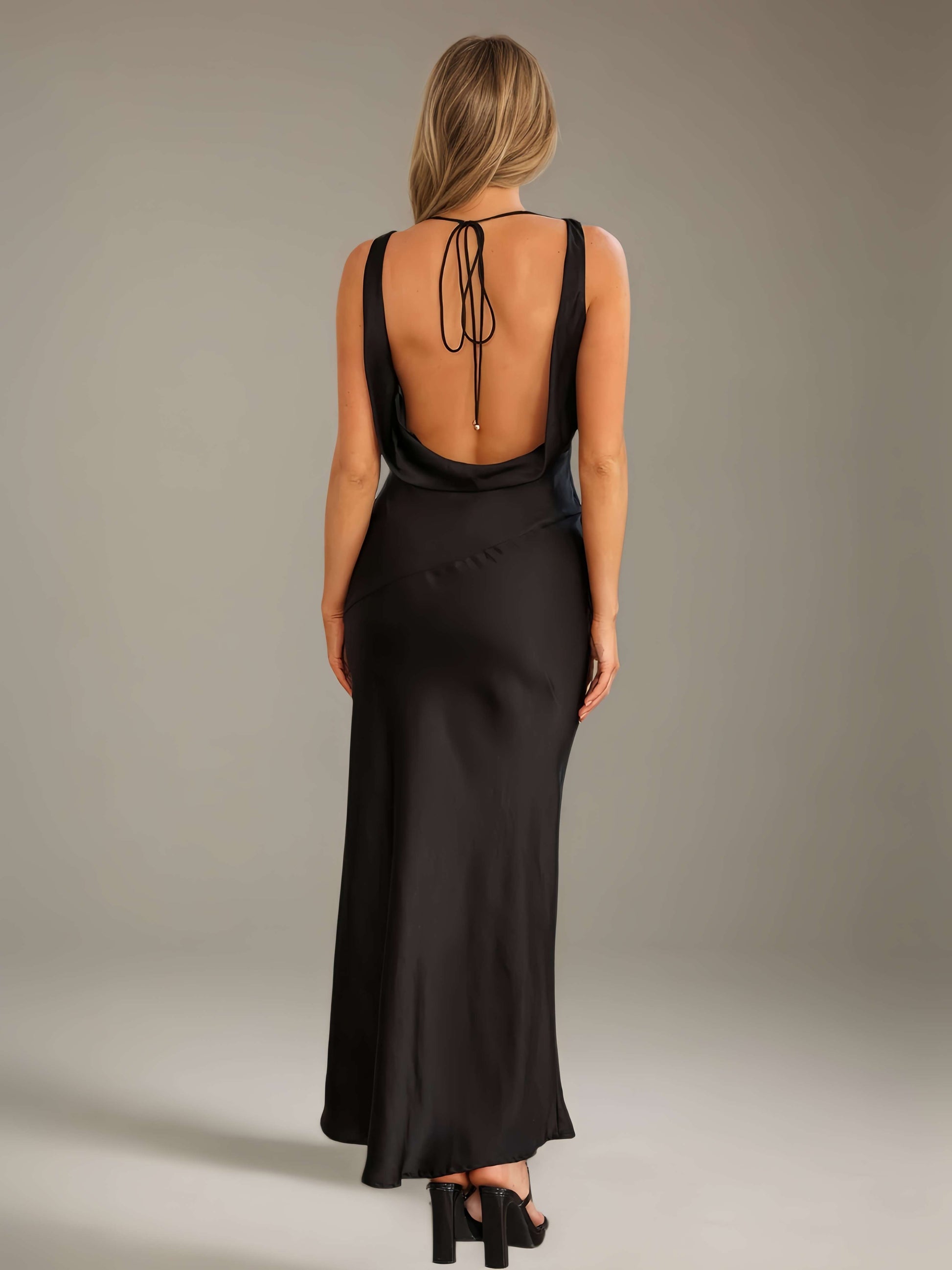 Sheath/Column Cowl Neck Sleeveless Ankle-Length Satin Backless Bridesm mollyevers.com Sheath/Column Cowl Neck Sleeveless Ankle-Length Satin Backless Bridesm mollyevers.com