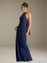 Sheath/Column Jewel Neck Sleeveless Floor-Length Wedding Guest Dresses with Bowknot