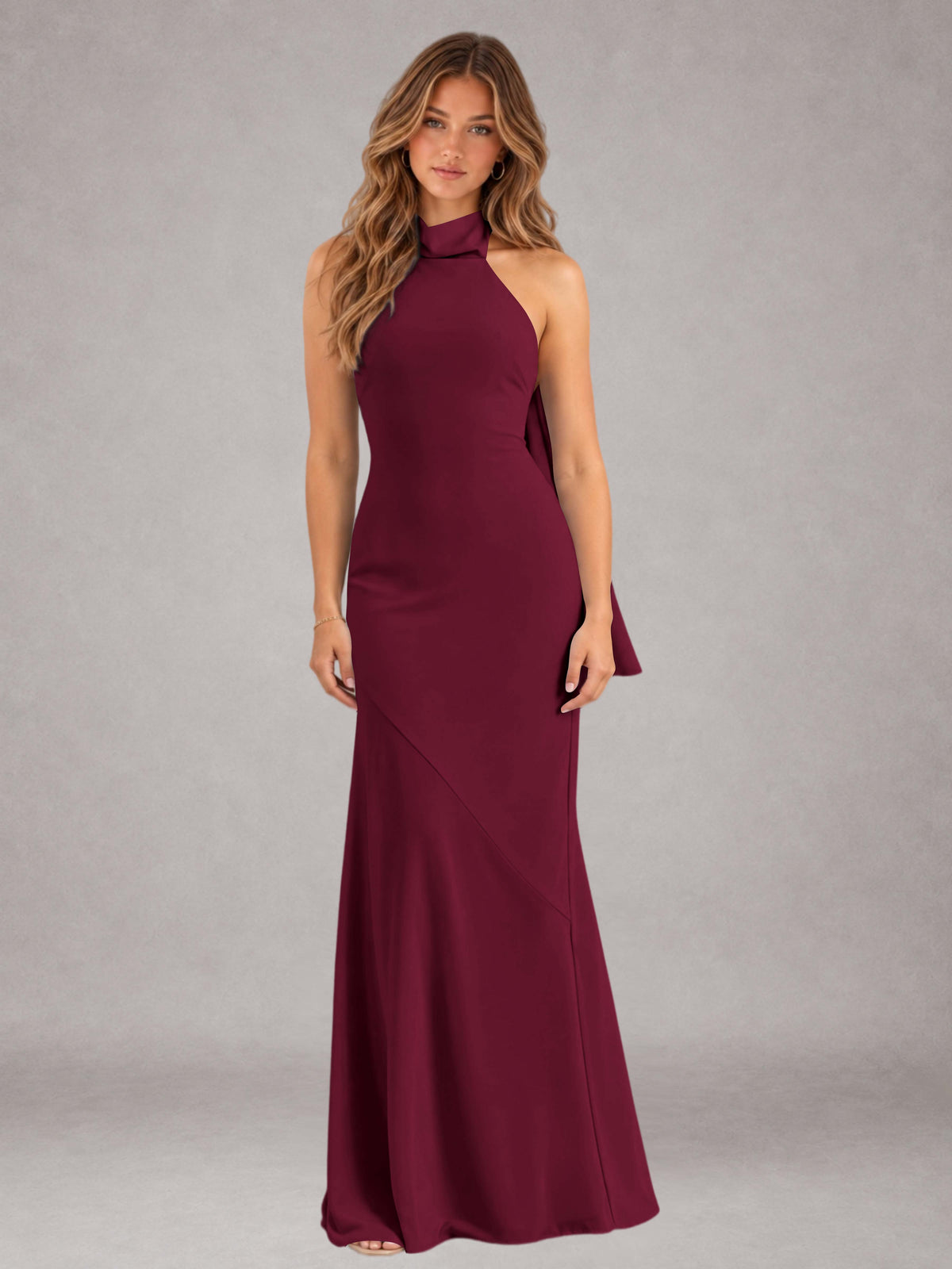 Cinnamon Rose Sheath/Column Jewel Neck Sleeveless Floor-Length Wedding Guest Dresses with Bowknot