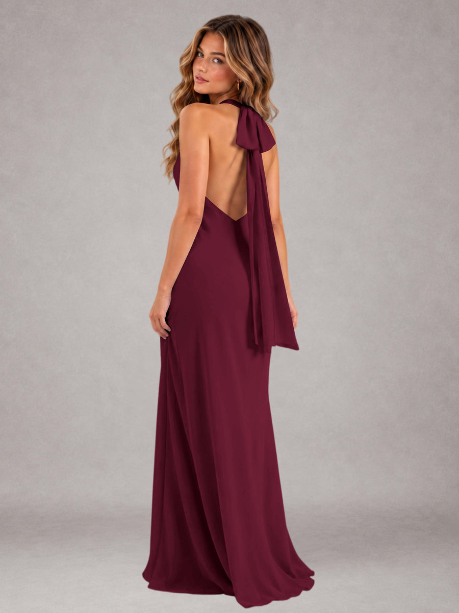 Cinnamon Rose Sheath/Column Jewel Neck Sleeveless Floor-Length Wedding Guest Dresses with Bowknot