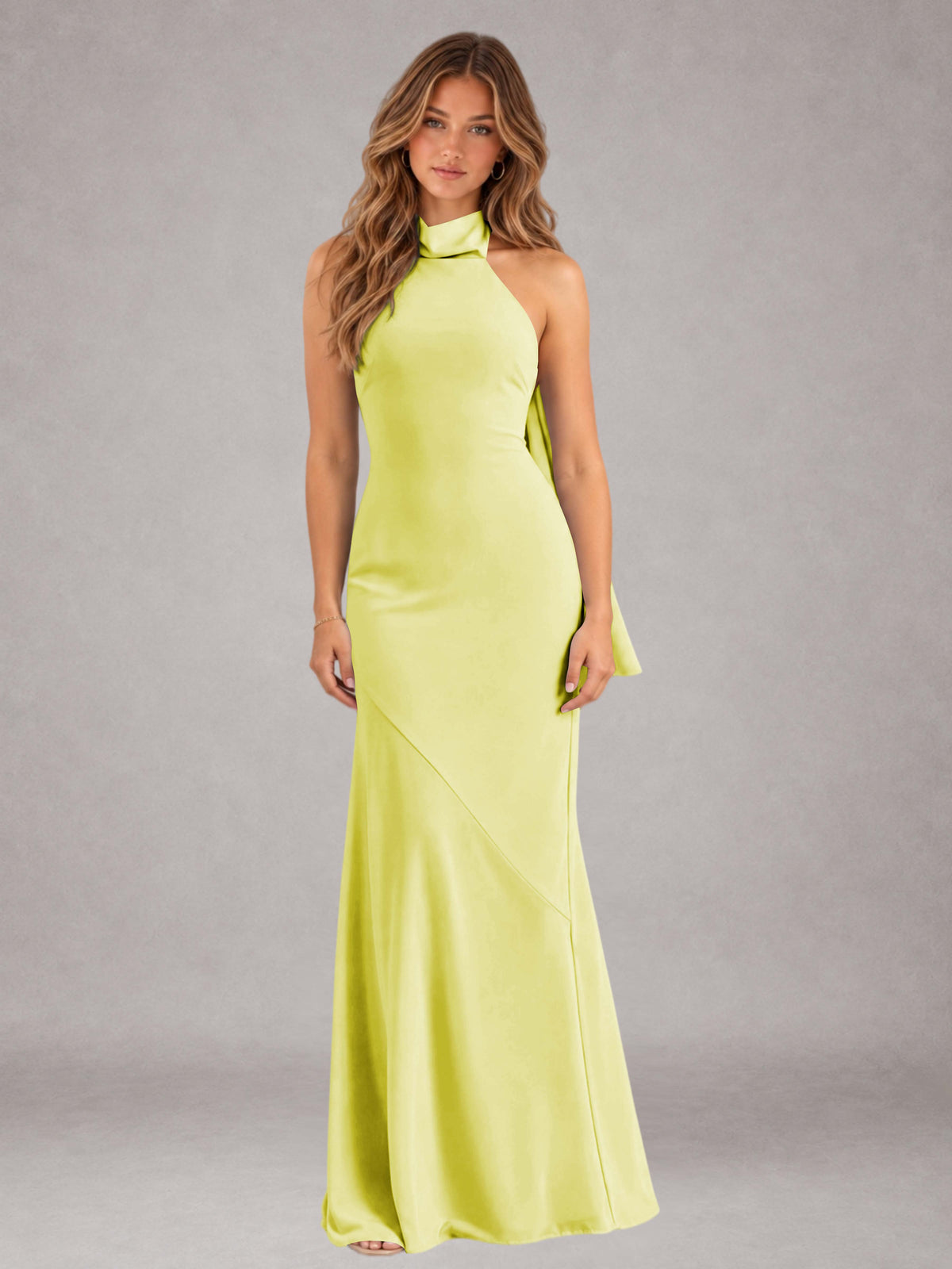 Daffodil Sheath/Column Jewel Neck Sleeveless Floor-Length Wedding Guest Dresses with Bowknot