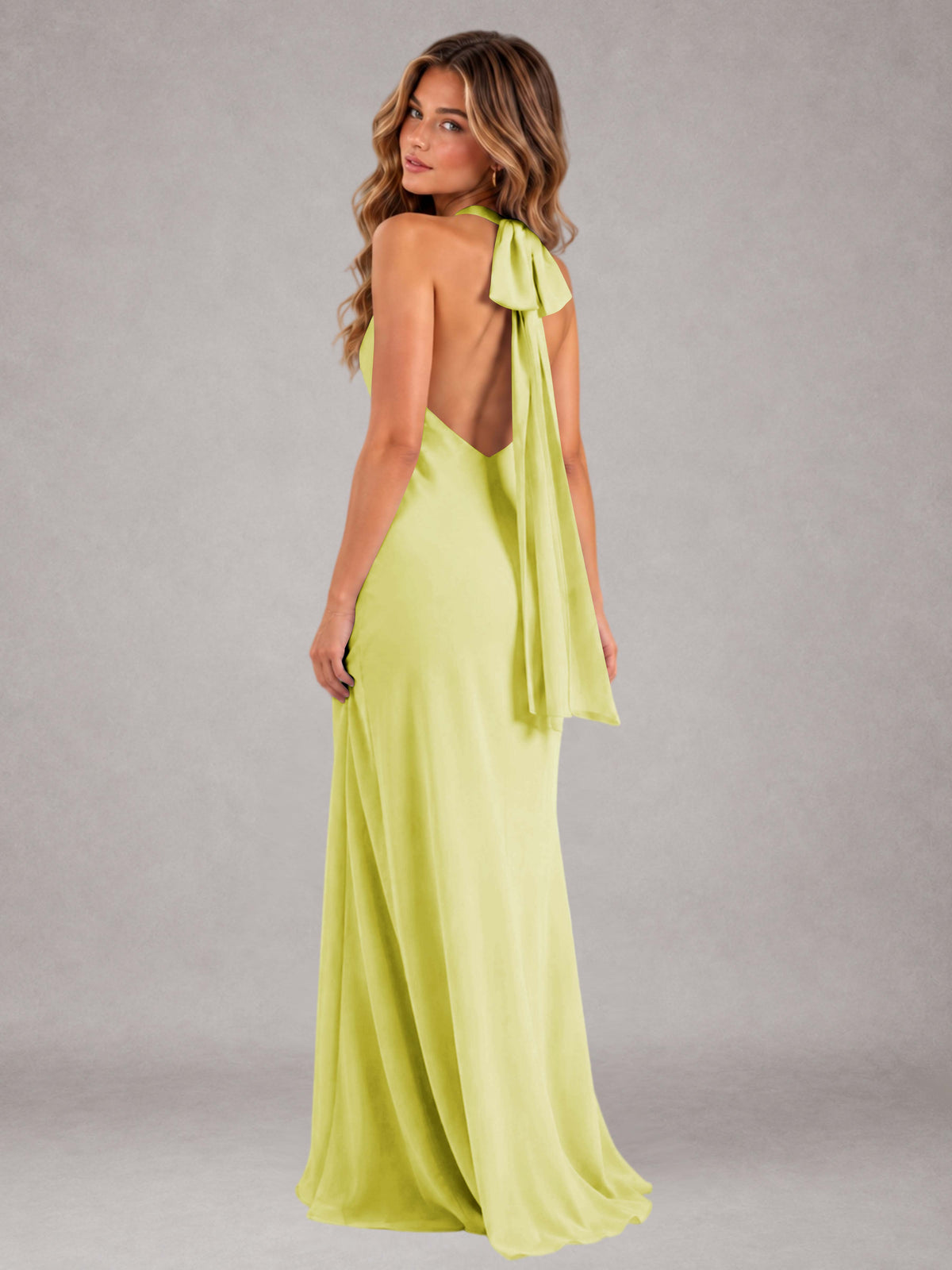 Daffodil Sheath/Column Jewel Neck Sleeveless Floor-Length Wedding Guest Dresses with Bowknot