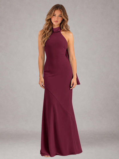 Desert Rose Sheath/Column Jewel Neck Sleeveless Floor-Length Wedding Guest Dresses with Bowknot