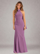 Sheath/Column Jewel Neck Sleeveless Floor-Length Wedding Guest Dresses with Bowknot