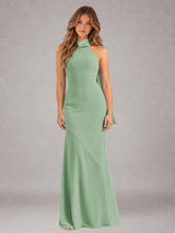 Sheath/Column Jewel Neck Sleeveless Floor-Length Wedding Guest Dresses with Bowknot