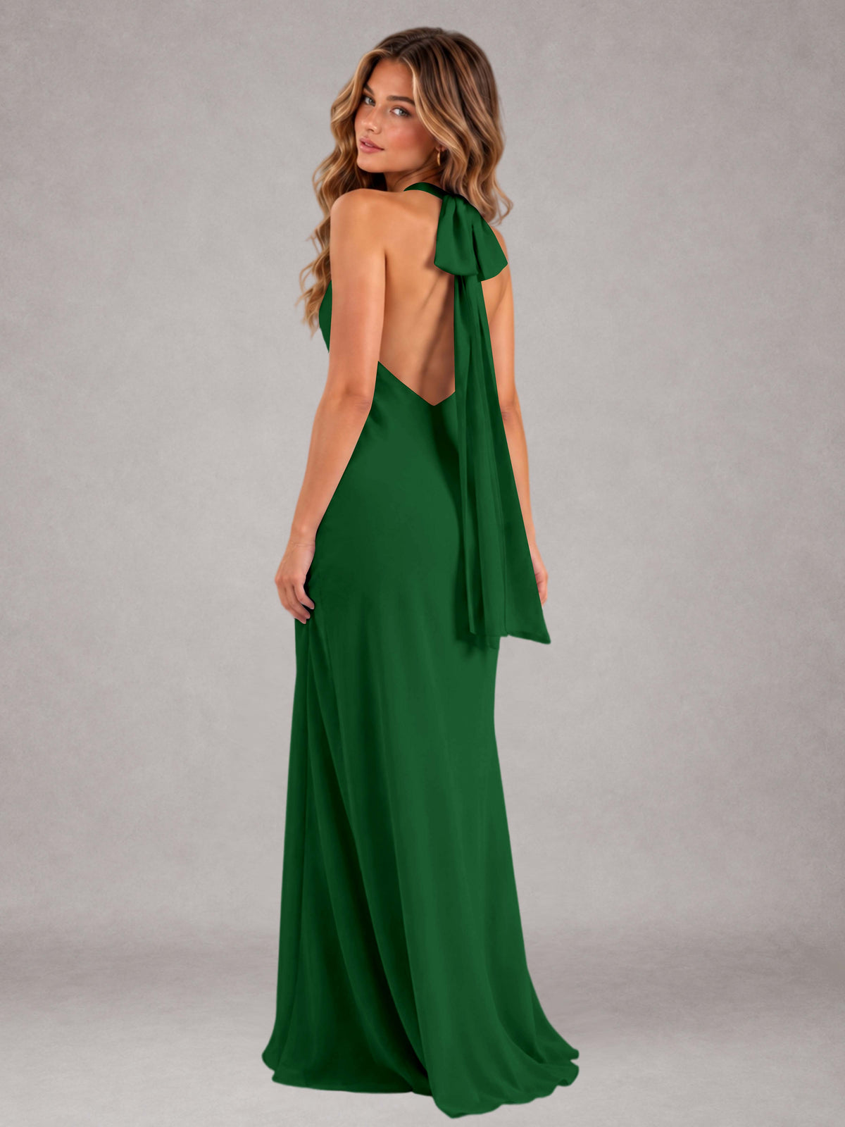 Emerald Green Sheath/Column Jewel Neck Sleeveless Floor-Length Wedding Guest Dresses with Bowknot