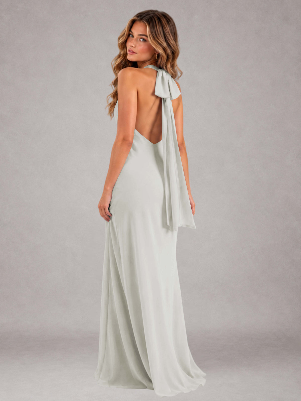 Ivory Sheath/Column Jewel Neck Sleeveless Floor-Length Wedding Guest Dresses with Bowknot