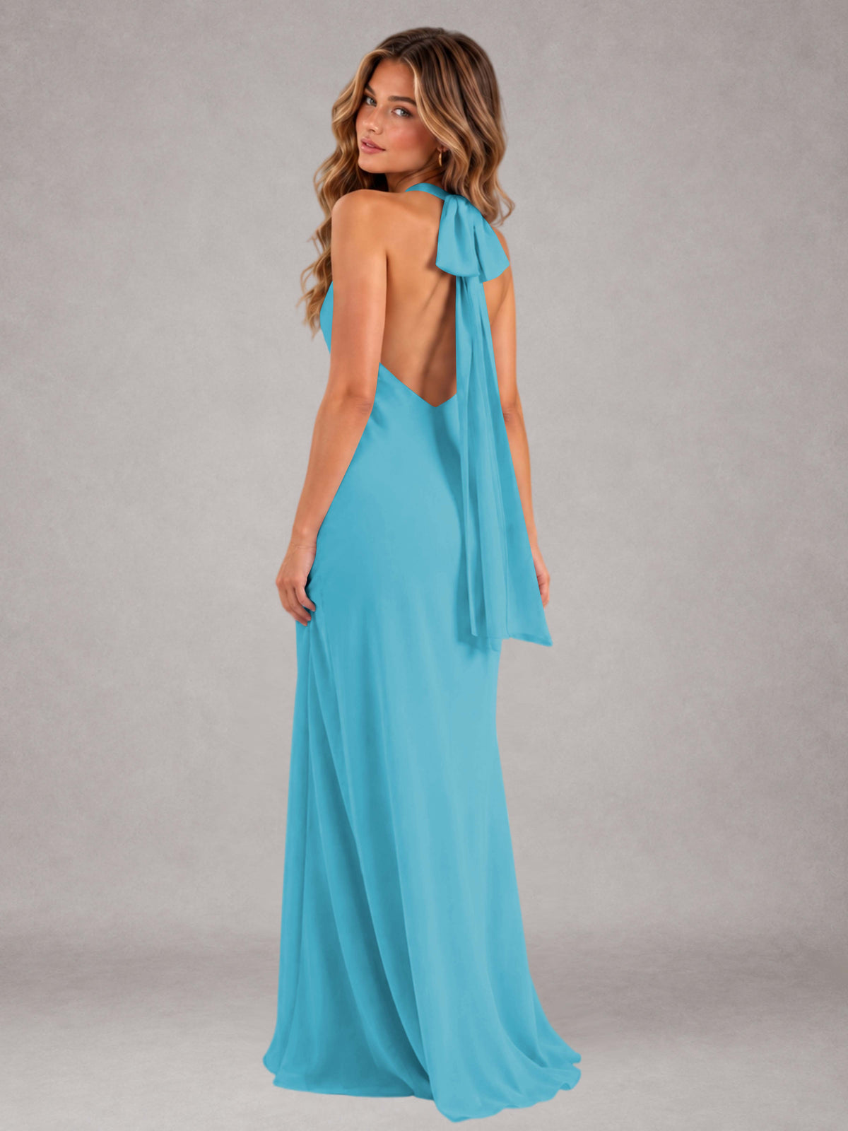 Pool Sheath/Column Jewel Neck Sleeveless Floor-Length Wedding Guest Dresses with Bowknot