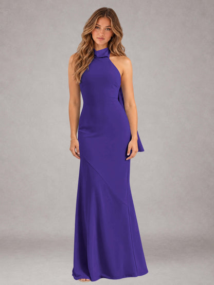 Regency Sheath/Column Jewel Neck Sleeveless Floor-Length Wedding Guest Dresses with Bowknot