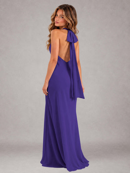 Regency Sheath/Column Jewel Neck Sleeveless Floor-Length Wedding Guest Dresses with Bowknot