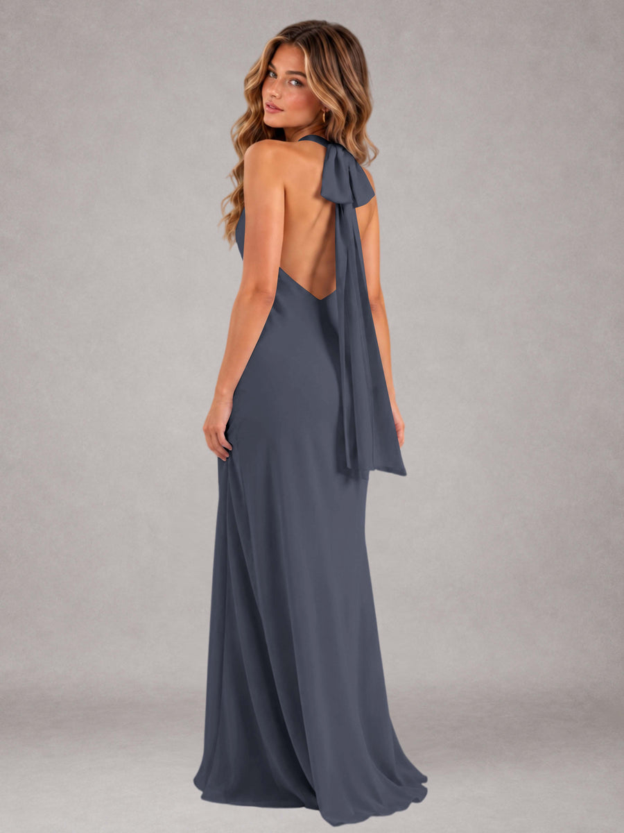 Stormy Sheath/Column Jewel Neck Sleeveless Floor-Length Wedding Guest Dresses with Bowknot
