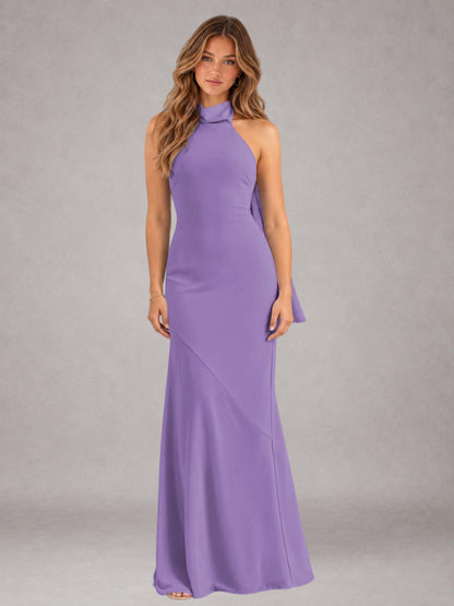Tahiti Sheath/Column Jewel Neck Sleeveless Floor-Length Wedding Guest Dresses with Bowknot