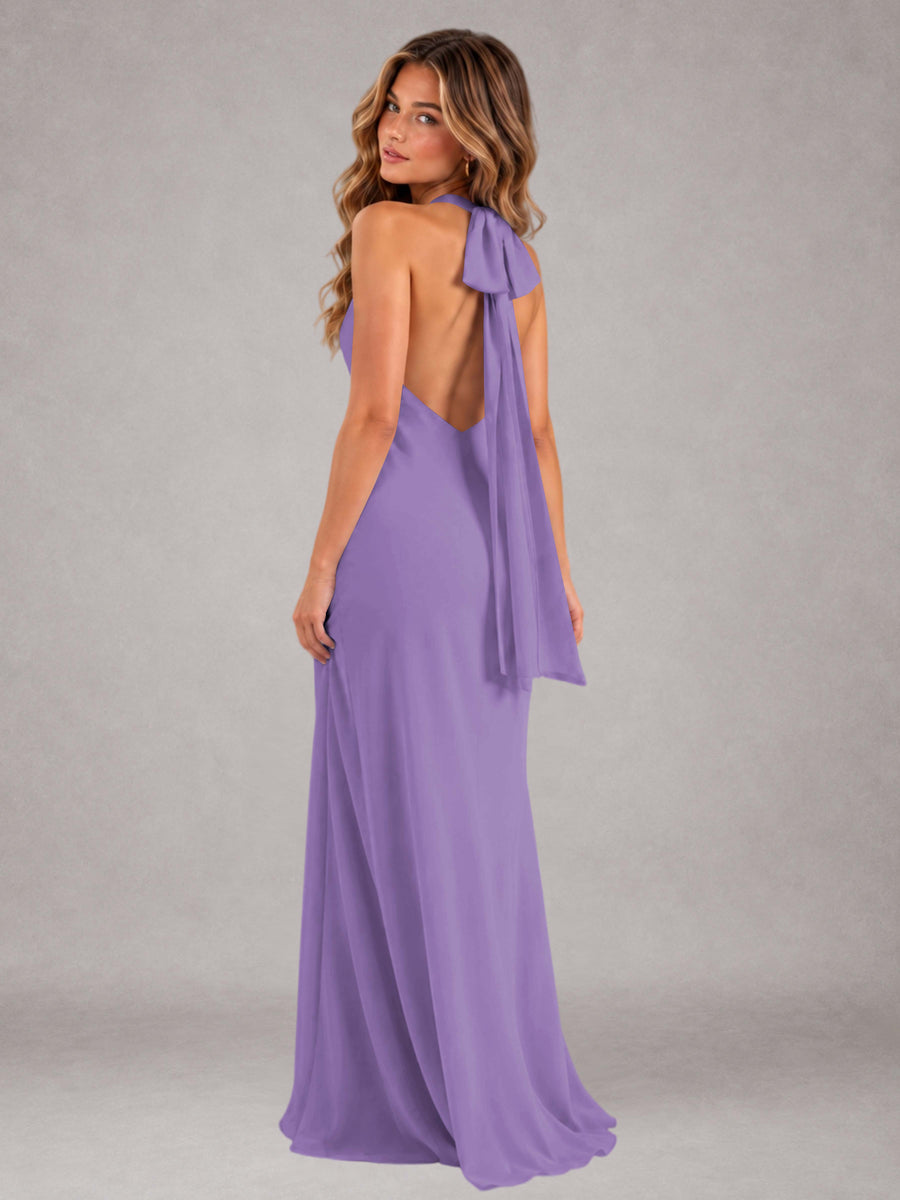 Tahiti Sheath/Column Jewel Neck Sleeveless Floor-Length Wedding Guest Dresses with Bowknot