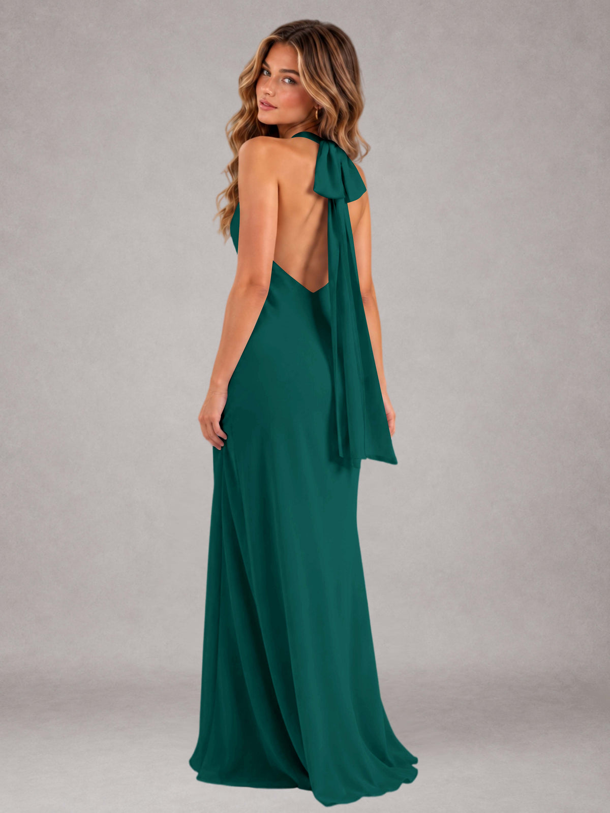 Teal Sheath/Column Jewel Neck Sleeveless Floor-Length Wedding Guest Dresses with Bowknot