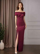 Sheath/Column Off-The-Shoulder Floor-Length Mother of the Bride Dresses with Ruffles & Split Side