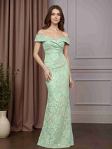 Sheath/Column Off-The-Shoulder Floor-Length Floral Lace Mother of the Bride Dresses With Ruffles