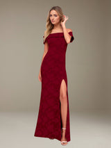 Free Shipping Sheath/Column Off-The-Shoulder Floor-length Floral Lace Bridesmaid Dresses with Split Side