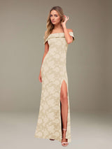 Free Shipping Sheath/Column Off-The-Shoulder Floor-length Floral Lace Bridesmaid Dresses with Split Side