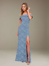 Free Shipping Sheath/Column Off-The-Shoulder Floor-length Floral Lace Bridesmaid Dresses with Split Side