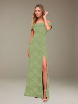 Free Shipping Sheath/Column Off-The-Shoulder Floor-length Floral Lace Bridesmaid Dresses with Split Side
