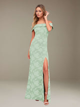 Free Shipping Sheath/Column Off-The-Shoulder Floor-length Floral Lace Bridesmaid Dresses with Split Side