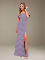 Free Shipping Sheath/Column Off-The-Shoulder Floor-length Floral Lace Bridesmaid Dresses with Split Side