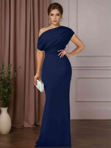 Sheath/Column One-Shoulder Half Sleeves Elegant Floor-Length Mother of the Bride Dresses with Ruffles