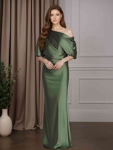 Sheath/Column One-Shoulder Half Sleeves Floor-Length Mother of the Bride Dresses with Ruffles