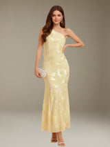 Sheath One-Shoulder Sleeveless Ankle-Length Floral Formal Wedding Guest Dress Summer
