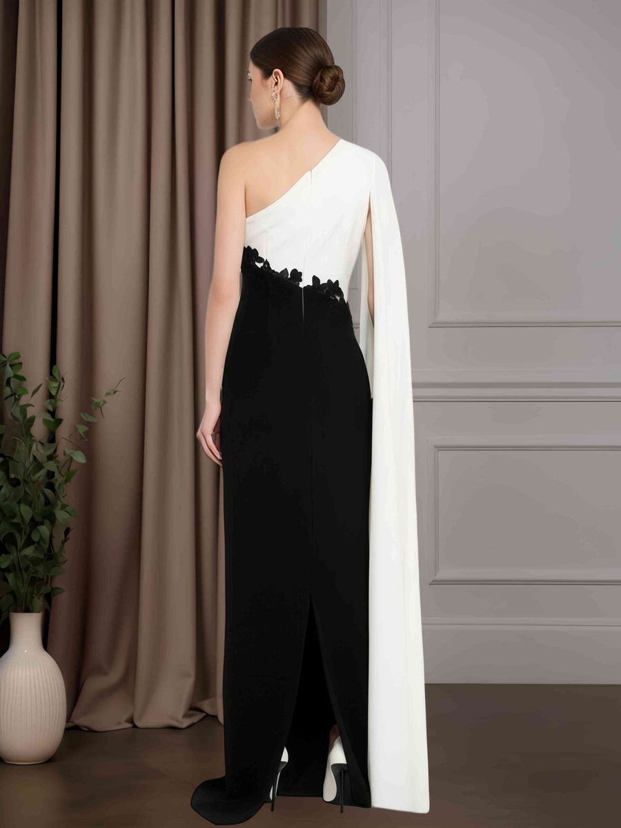 As Picture Sheath/Column One-Shoulder Sleeveless Floor-Length Mother of the Bride Dresses with Appliques & Watteau Train