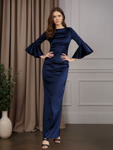 Sheath/Column Round Neck Half Sleeves Ankle-Length Mother of the Bride Dresses with Ruffles