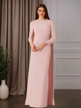 Sheath/Column Round Neck Long Sleeves Floor-Length Mother of the Bride Dresses with Cap Back
