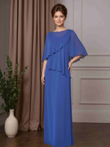 Sheath/Column Scoop Cape Sleeves Floor-Length Mother of the Bride Dresses