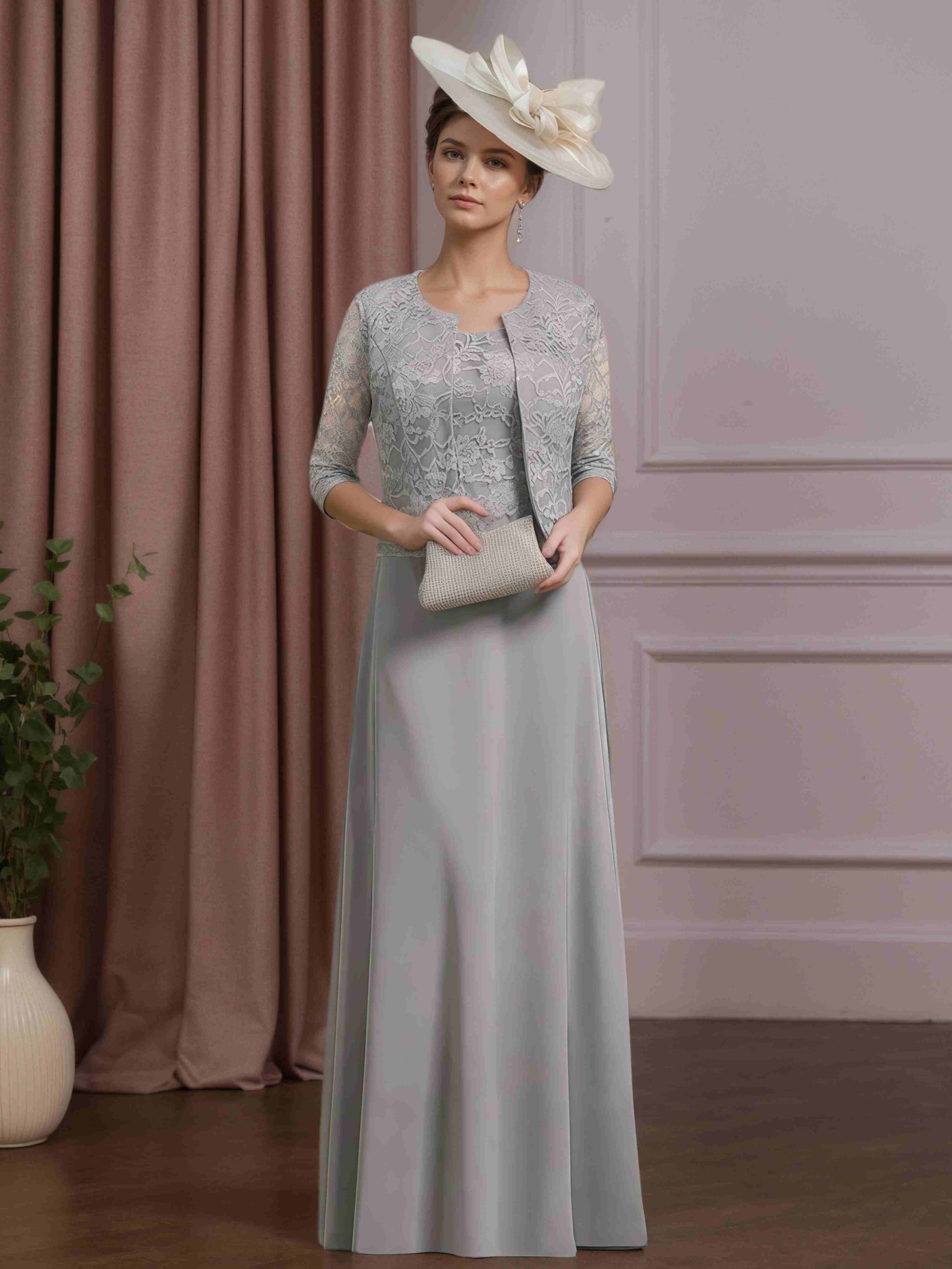 Sheath/Column Scoop Neck Half Sleeves Floor-Length Mother of the Bride mollyevers.com Sheath/Column Scoop Neck Half Sleeves Floor-Length Mother of the Bride mollyevers.com