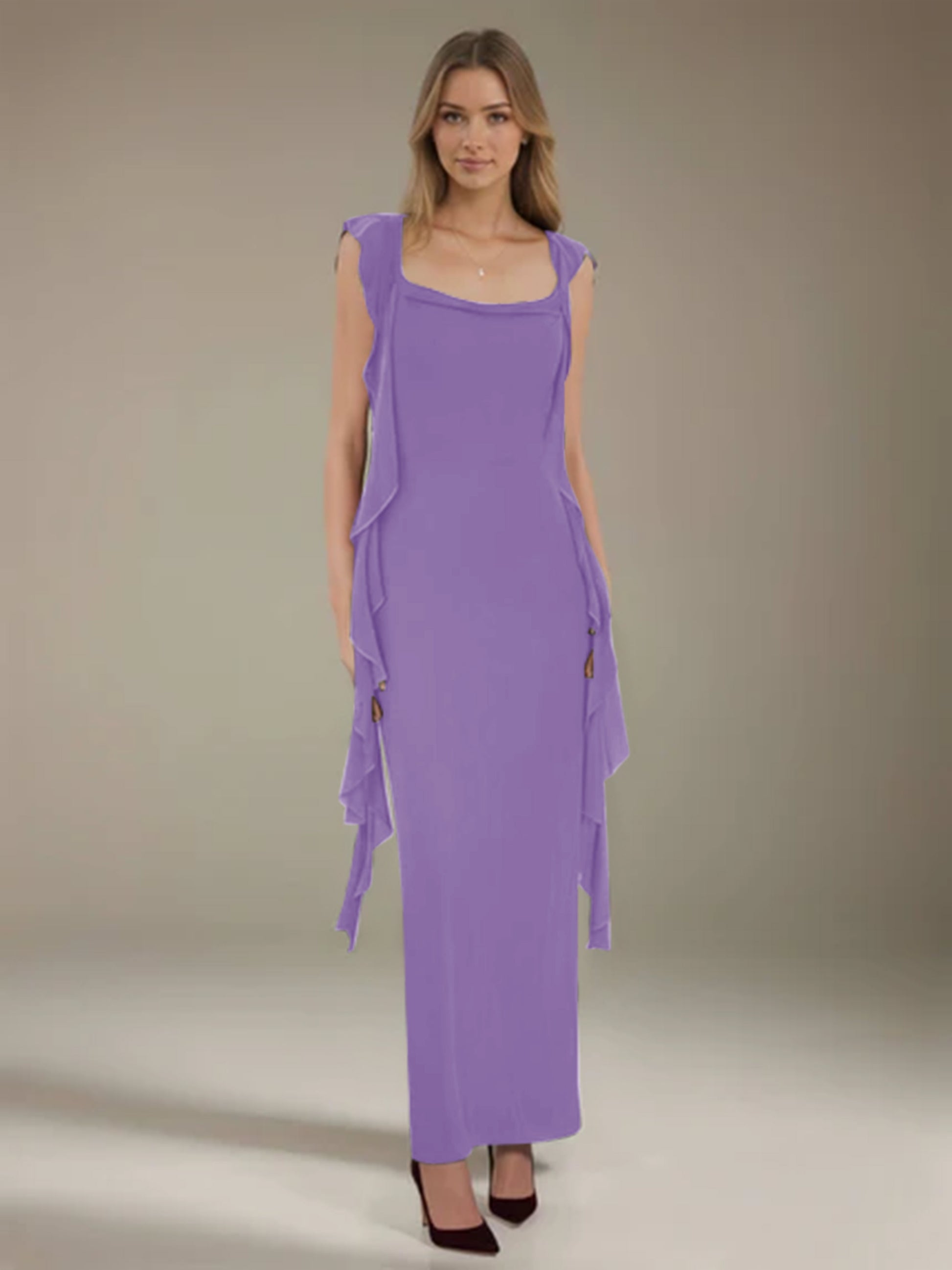 ankle length bridesmaid dresses A-line V-neck Short Sleeves Ankle-length Simple Cheap Dress SofieBridal Elastic Satin 2 KissProm Halter A-Line Chiffon Ankle-Length