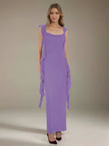 Sheath/Column Square Neck Sleeveless Ankle-Length Bridesmaid Dresses
