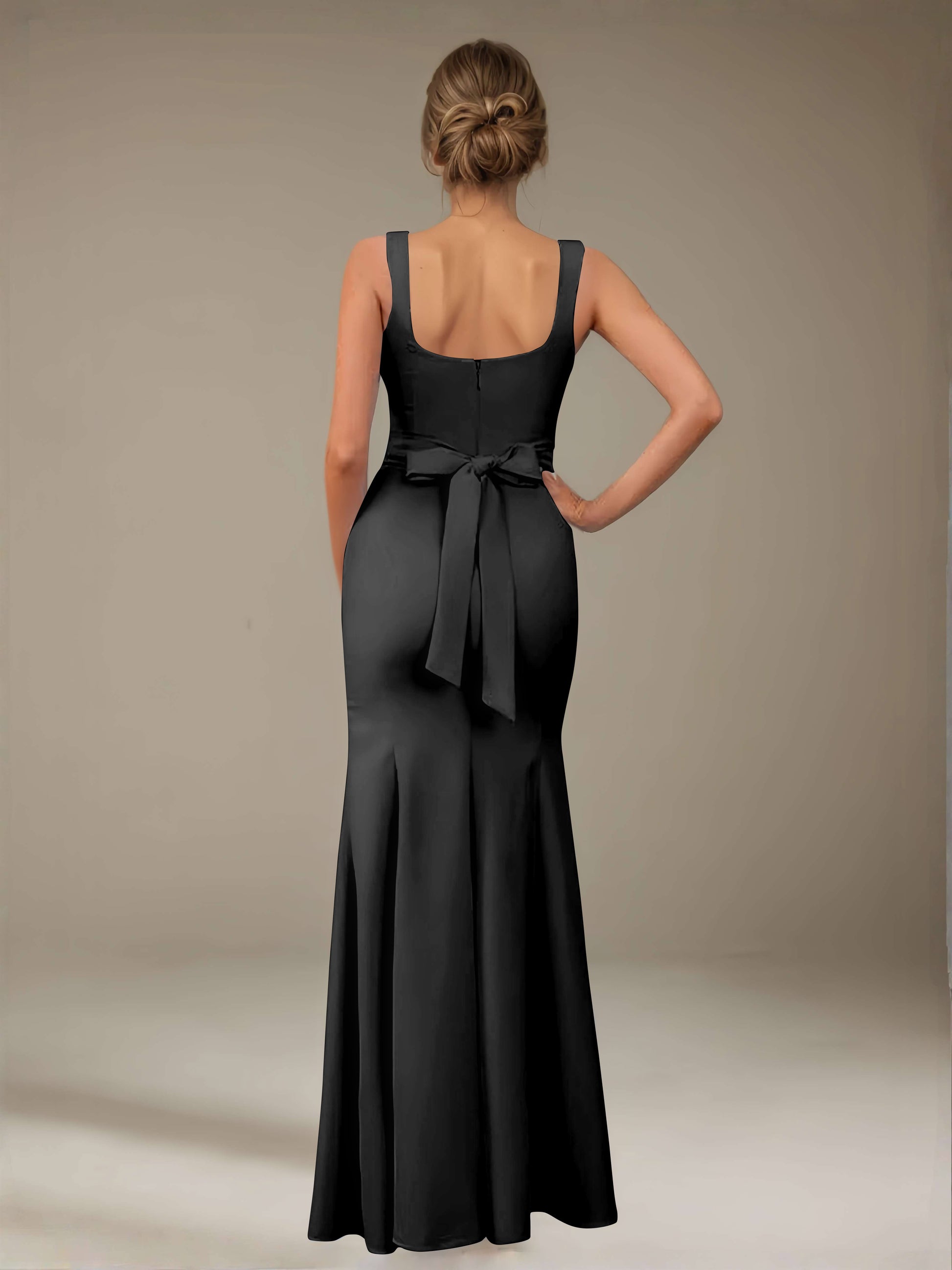 Sheath/Column Square Neck Sleeveless Floor-Length Satin Bridesmaid Dre mollyevers.com Sheath/Column Square Neck Sleeveless Floor-Length Satin Bridesmaid Dre mollyevers.com